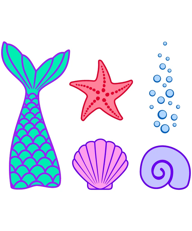 A Colorful Collection of Icons: A Blue Whale, a Pink Star, and a Purple Flower