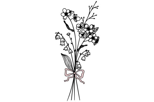 A Delicate Bouquet of Flowers with a Pink Ribbon