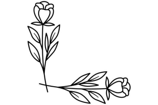Simplistic Line Drawing of a Rose and Leaf