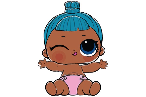 A Colorful Cartoon Baby Winking and Sitting.