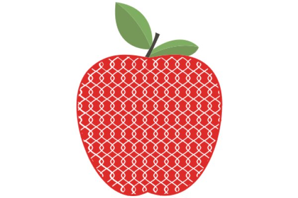 Vibrant Red Apple with a Green Leaf, Decorated with a Red Pattern