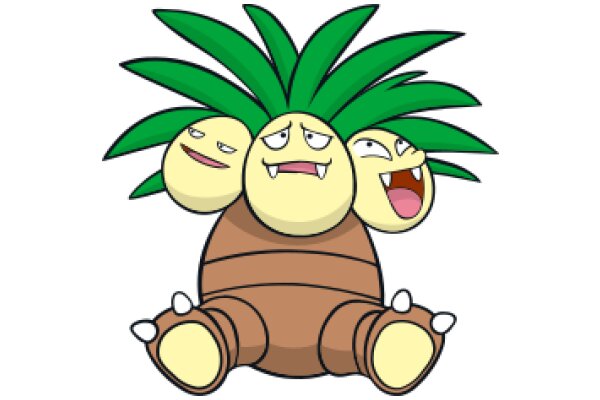 A Playful Pixel Art of a Character with a Large Green Plant on its Head, Surrounded by Two Smaller Ones, All Set Against a White Background.