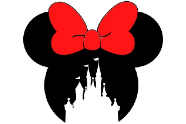 A Silhouette of a Red Bow on a Black Background with a Castle in the Background