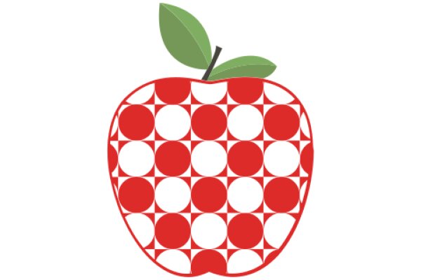 Vibrant Red Apple with a Green Leaf, Surrounded by a Pattern of Red Circles on a White Background