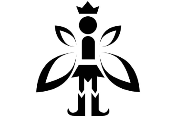 Stylized Icon of a Person with a Crown, Surrounded by Leaf Designs