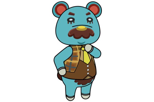 A Stylish Blue Bear with a Mustache and a Vest, Ready for Adventure!