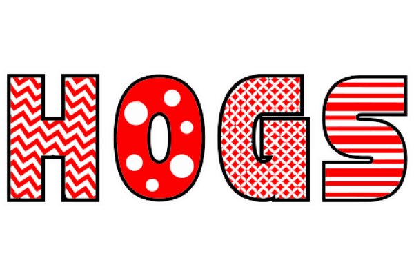 Stylized Graphic of the Word 'Hogs' with a Red and White Chevron Pattern