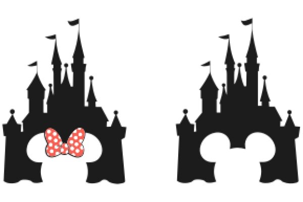 A Silhouette of a Castle with a Bow and Flags, Set Against a White Background.
