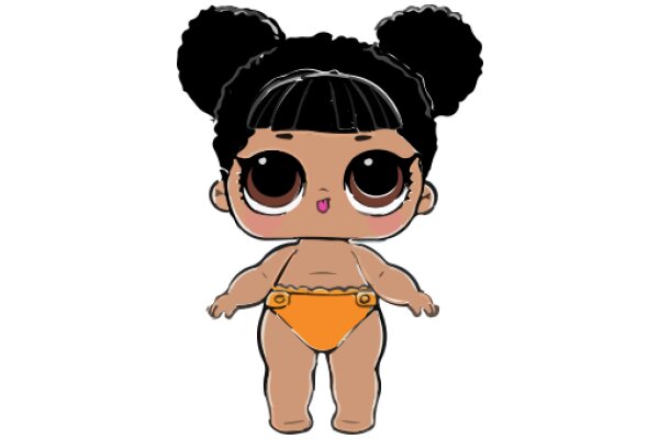 Adorable Cartoon Character: A Charming Illustration of a Little Girl with Big Eyes and a Cute Swimsuit