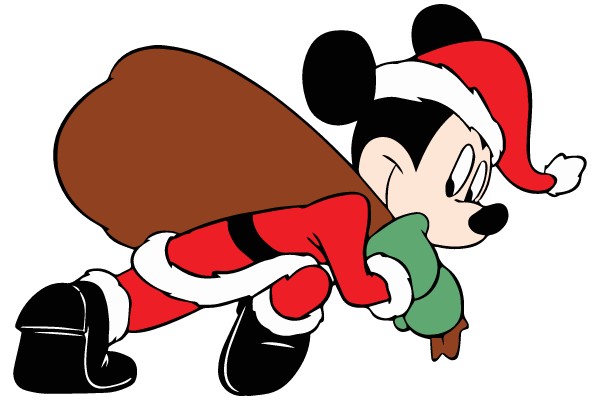 Mickey Mouse in Santa Claus Outfit Carrying a Sack