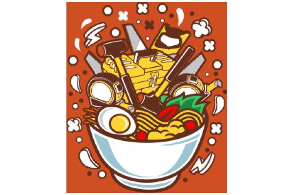 A Delicious Illustration of a Bowl of Noodles with a Variety of Toppings and Utensils