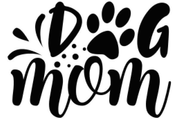 Stylized Logo: A Graphic Design of the Words 'Dog Mom' with a Paw Print Design Element