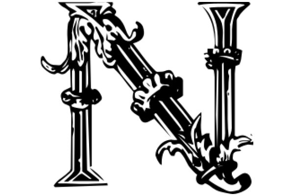 Monochrome Typography Art: The Letter 'N' with a Stylized Decoration
