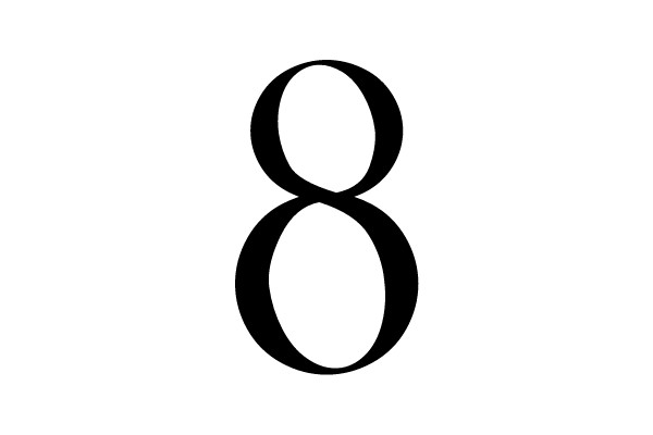 Black Number 8 on White Background