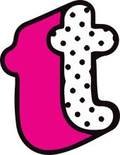 Vibrant Logo Design: A Pink and White Letter 'T' with a Polka Dot Pattern