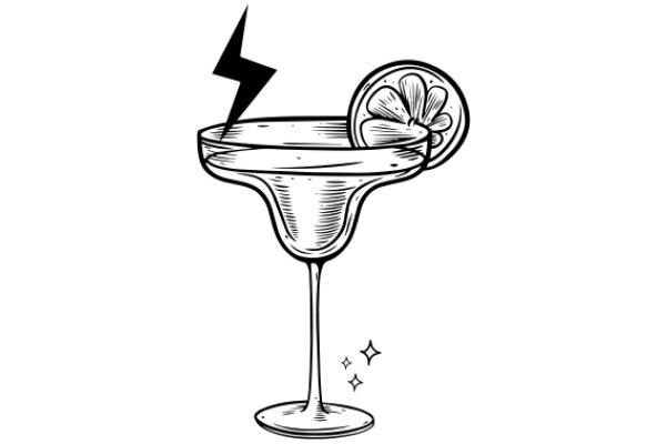A Whimsical Illustration of a Cocktail with a Twist of Lemon and a Bolt of Lightning