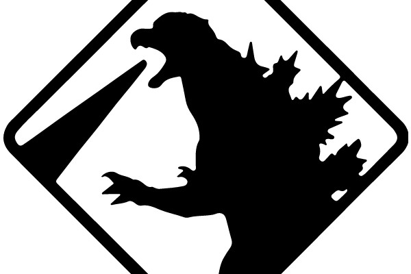 Silhouette of a Godzilla-like creature with a shovel, symbolizing a playful or humorous scene.