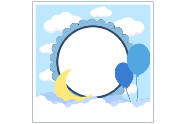 A Whimsical Scene of a Moon, Clouds, and Balloons