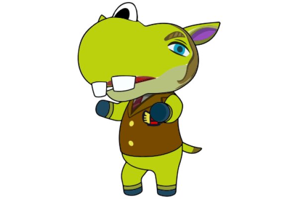 A Friendly Cartoon Character: A Yellow Horse with a Brown Vest and Blue Gloves, Standing on Two Legs and Holding a Red Book in Its Right Hand.