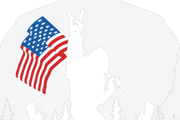 Silhouette of Bigfoot with American Flag and Peace Sign