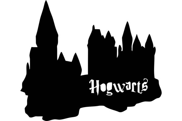Silhouette of a Castle and Town, with the Word 'Hogwarts' in the Bottom Right Corner