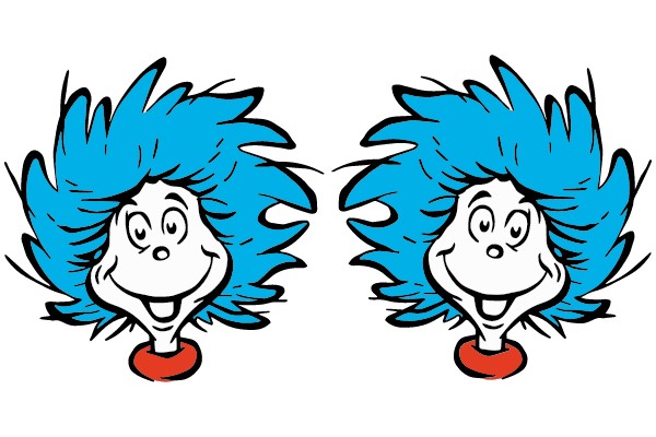 Symmetrical Blue-Haired Cartoon Character