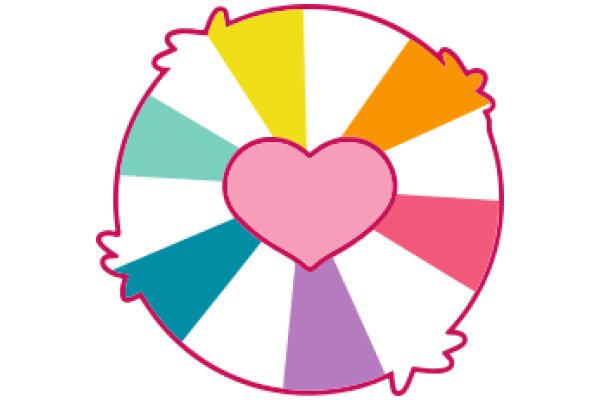 Vibrant Wheel of Colors with a Pink Heart at the Center