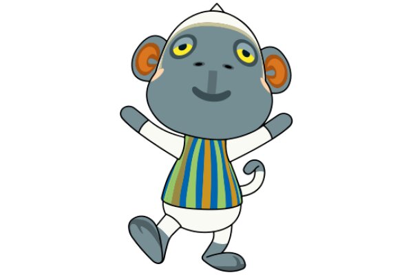 A Playful Monkey Character with a Striped Shirt and a Smile