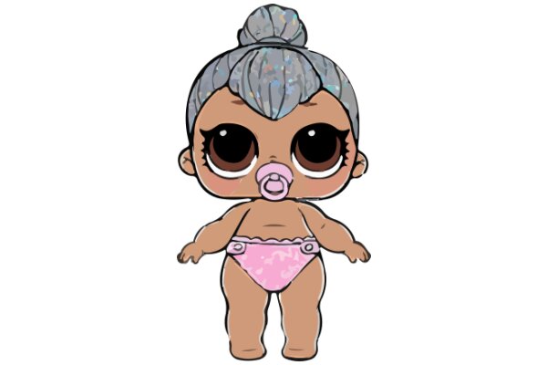 Pixilated Character: A Stylized Portrait of a Child with a Pink Bikini and Gray Hair