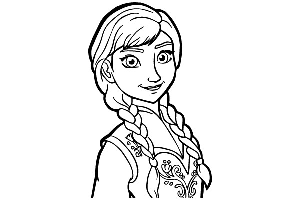 Stylized Illustration of a Woman with Blonde Hair and Braids, Wearing a Vest with Floral Designs