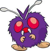 Vivid Purple Bug with Red Eyes and Antennae, Standing on Two Legs