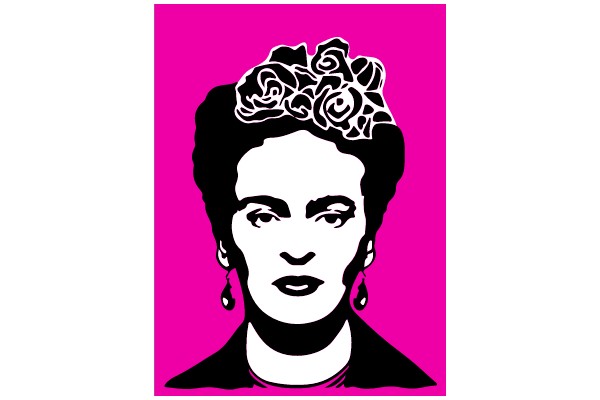 Portrait of a Woman with Roses in Hair, Earrings, Pink Background
