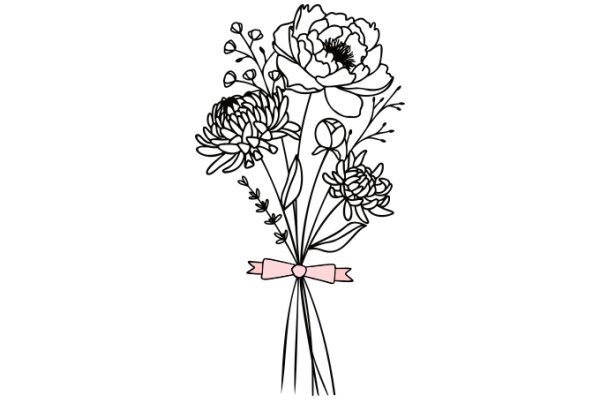 A Delicate Bouquet of Flowers with a Pink Ribbon