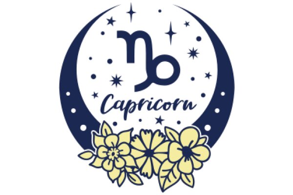 Celestial Capricorn: A Graphic Design with a Moon and Stars Background, Featuring the Astrological Sign Capricorn and Floral Accents.