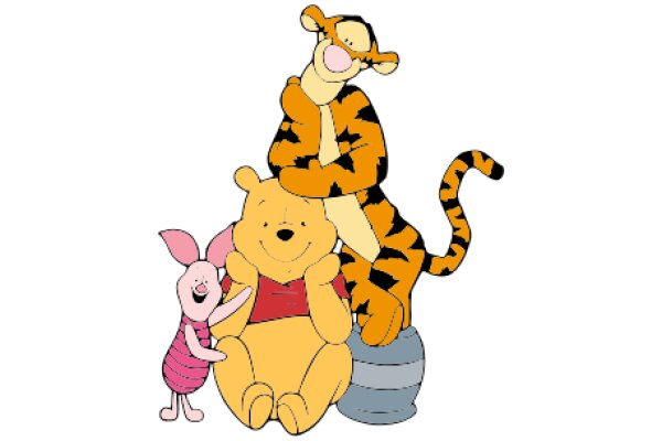 A Delightful Encounter: A Pink Pig, A Smiling Bear, and a Happy Winnie the Pooh