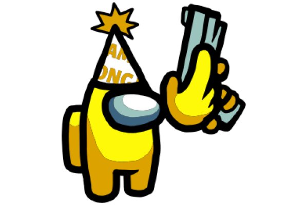 Celebrating a Birthday with a Playful Twist: A Cartoon Character's Party Hat and Gun