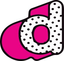 Vibrant Logo Design: A Playful Pink and White Letter 'D' with a Dot Pattern