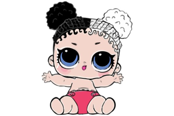 A Pixelated Portrait of a Stylish Doll with a Pink Swimsuit and a Black Bun Haircut