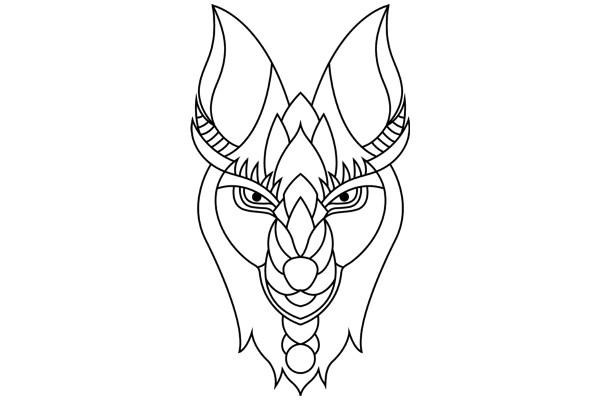 Stylized Wolf Head Design with Intricate Patterns and Detailing