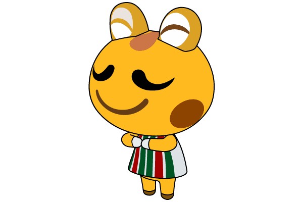 Smiling Yellow Character in Striped Dress