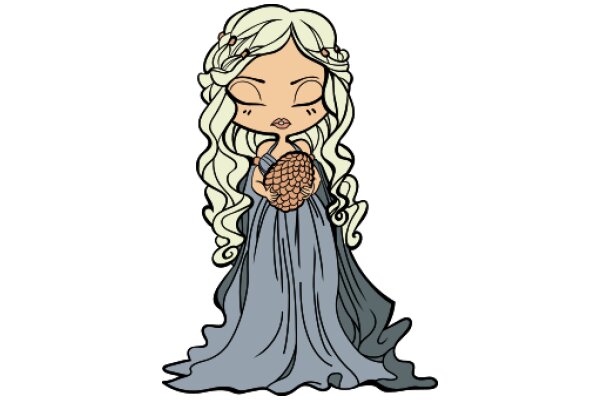 A Whimsical Encounter: A Cartoon Character with Long Blonde Hair and a Giant Pinecone