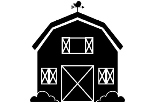 A Silhouette of a Barn with a Bird on Top, Set against a White Background.