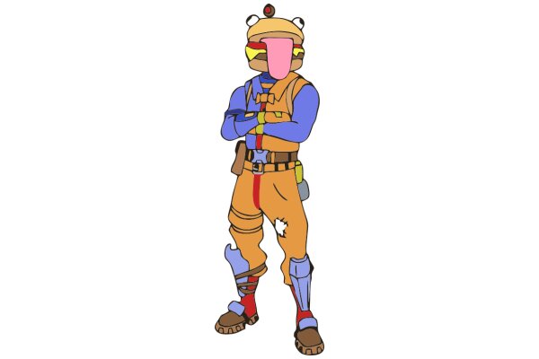 A Cartoon Character in a Blue and Orange Uniform, Standing with Hands on Hips and a Tongue Out