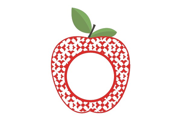 Decorative Apple with Green Leaf and Red Pattern