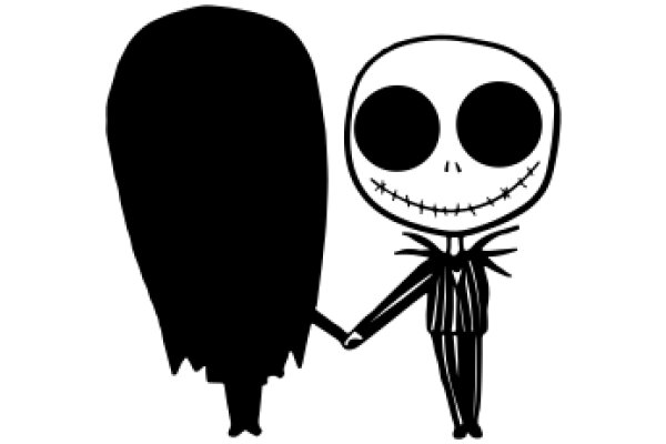 A Whimsical Encounter: A Jack-o-Lantern and a Shadowy Figure Hold Hands in a Illustration