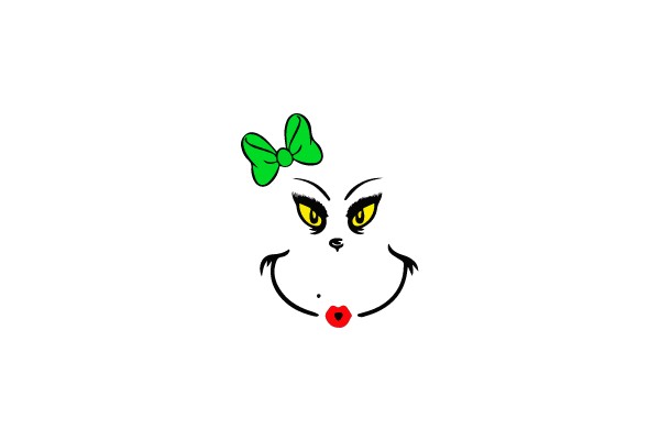 Mystical Green Eyed Character with Red Lipstick and Bow