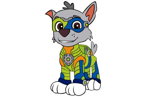 A Cute Cartoon Dog with a Blue Mask and a Colorful Costume