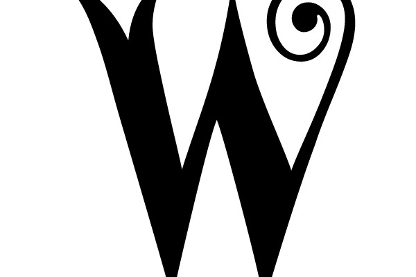 Black Gothic Letter W with Swirling Detail