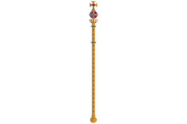 Vibrant Tower of Red and Yellow Circles with a Golden Base and a Silver Top