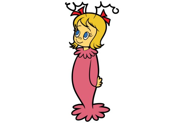 A Whimsical Cartoon of a Blonde Girl with Pink Hair and Antlers, Standing against a White Background.